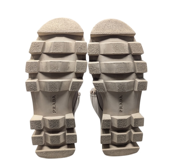 Prada Rocksand Light Beige Washed Denim Canvas Combat Lug Boots Size EU 38.5 - Picture 13 of 16